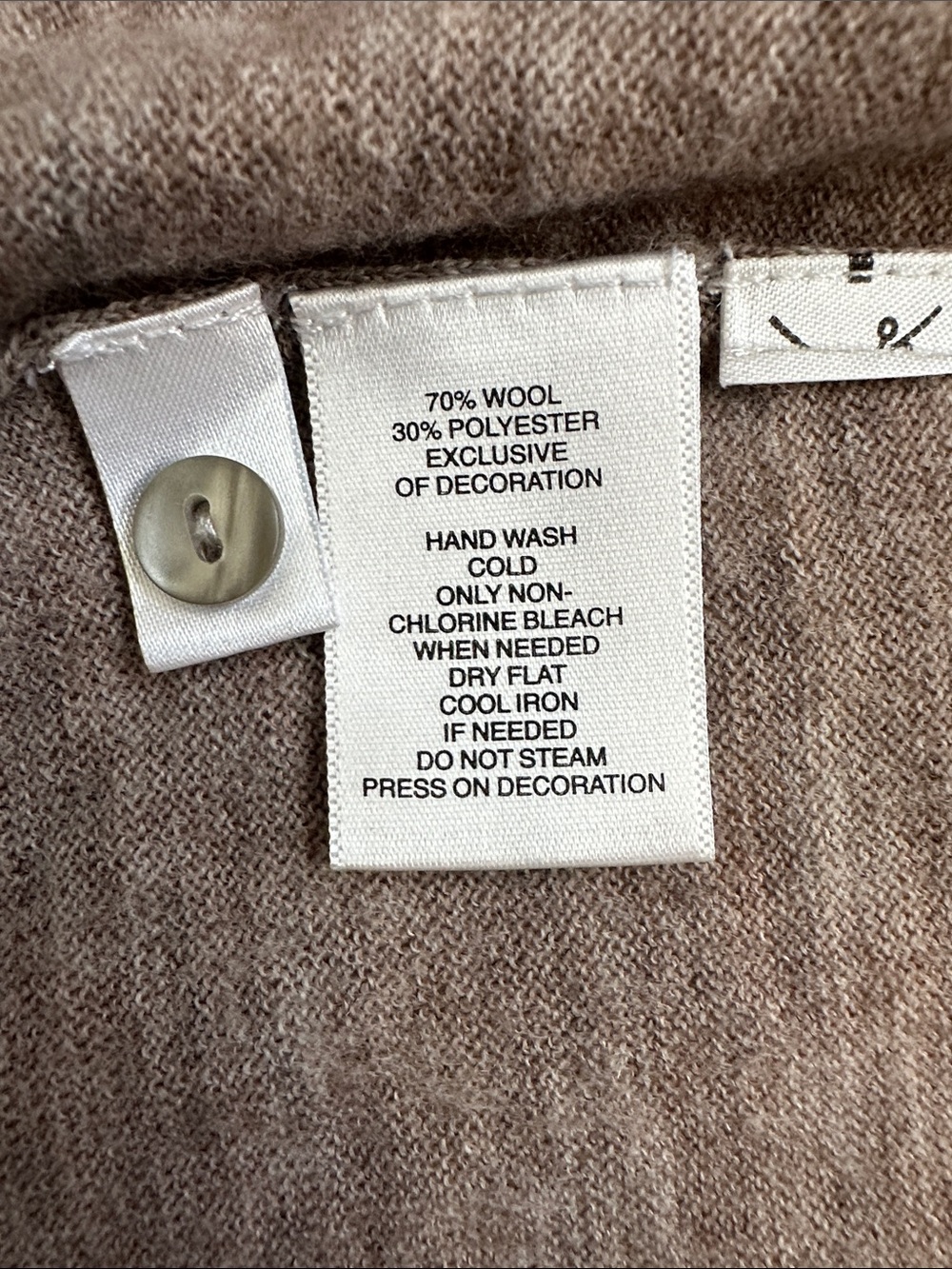 Ann Taylor LOFT Wool Blend Embellished Long Sleeve Taupe Cardigan Sweater XS - Picture 3 of 9